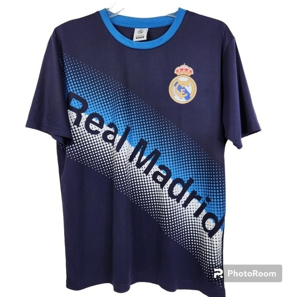 Real Madrid FC Mens Short Sleeve Diagonal Spellout Tee Size Small - Picture 1 of 7